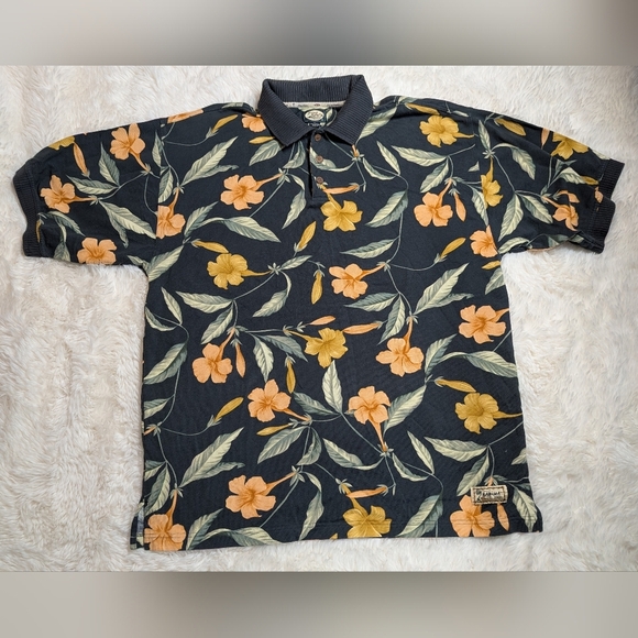 Tommy Bahama Hawaiian Polo Shirt XL Nwot Floral Blue Peach Yellow - Picture 1 of 8